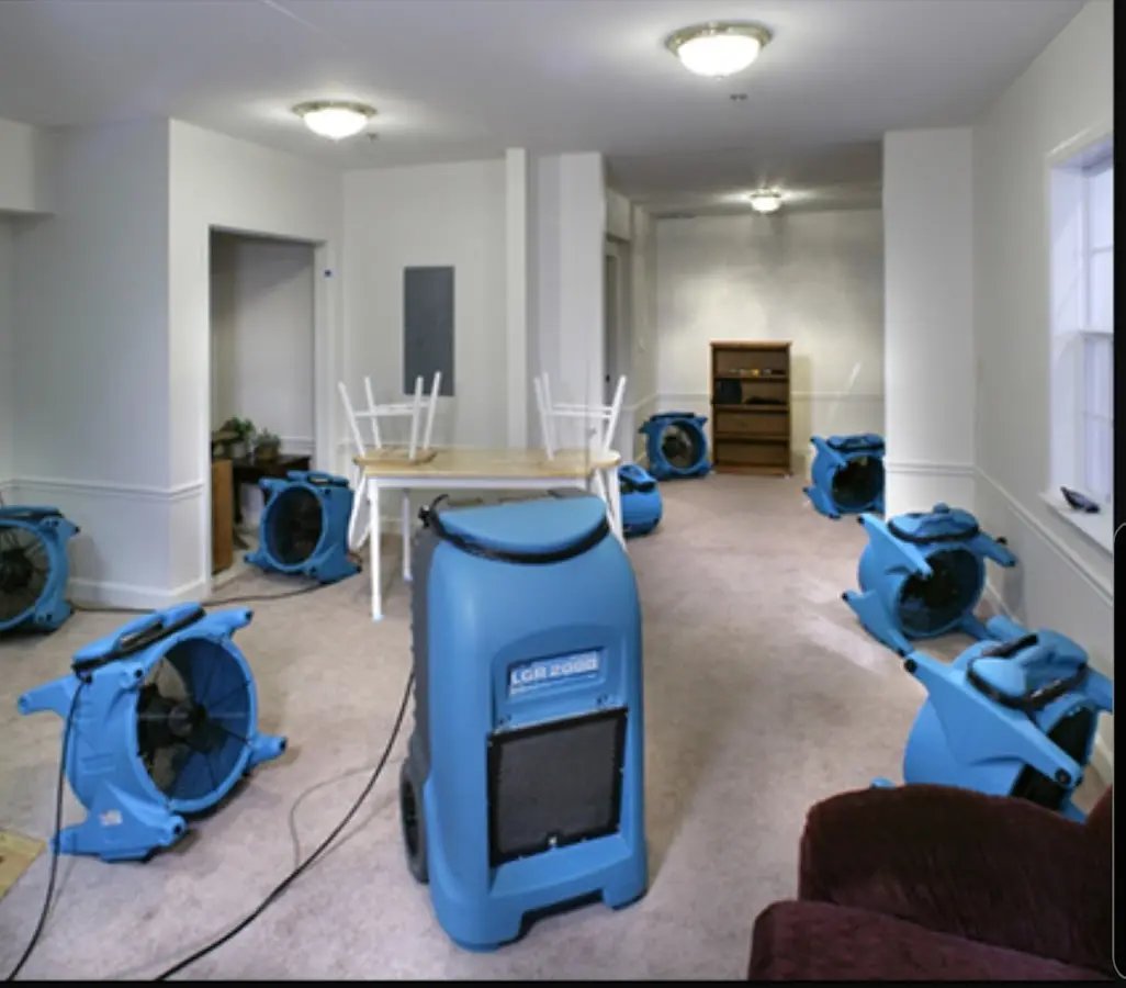Air movers and dehumidifier setup for Water Extraction & Removal in Horizon West